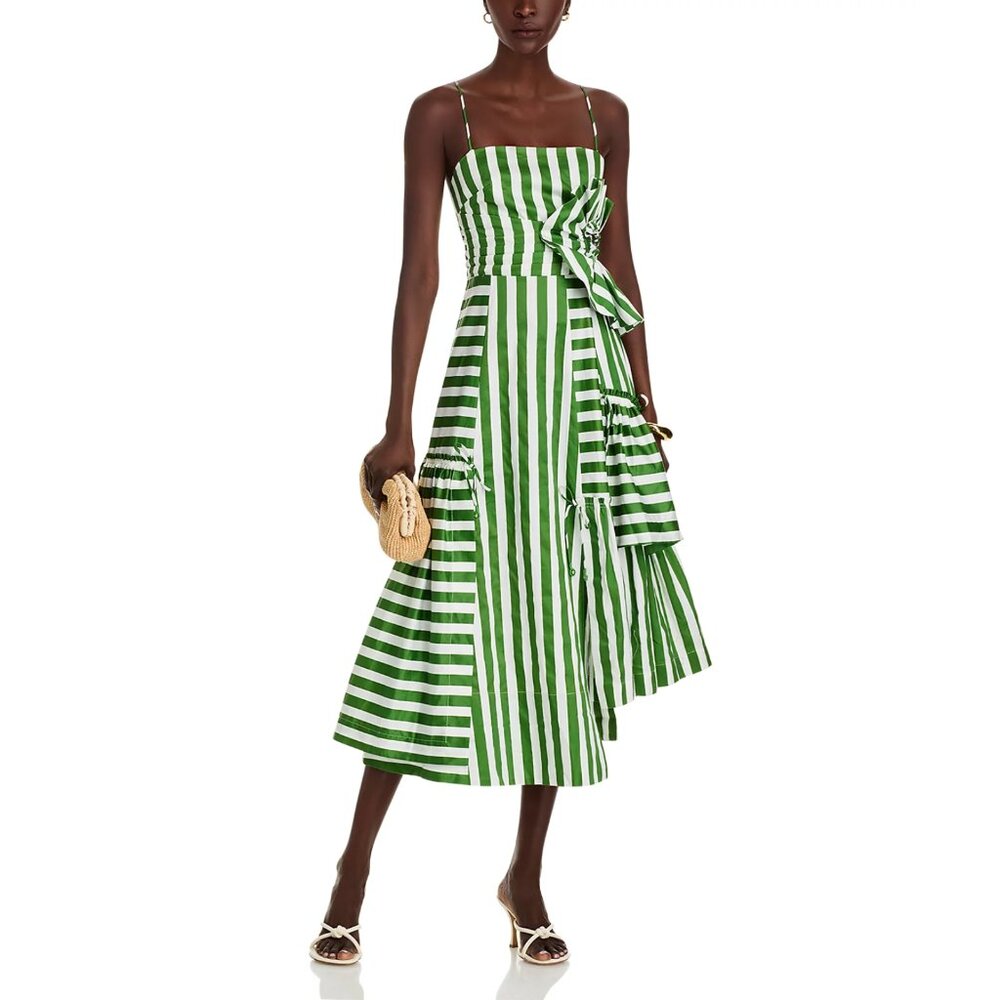 FARM Rio Tropical Flight Stripes Midi Dress, Green/White, NWT 🇧🇷 - Picture 3 of 16